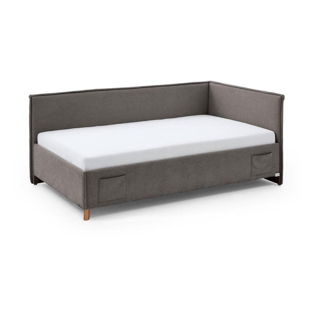 Letto da bambini con sponde grigio imbottito con contenitore con rete inclusa 120x200 cm Fun – Meise Möbel | Letti per bambini