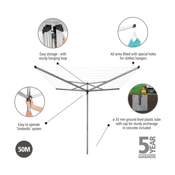 Stendino da giardino argentato 50 m Essential – Brabantia-image-4