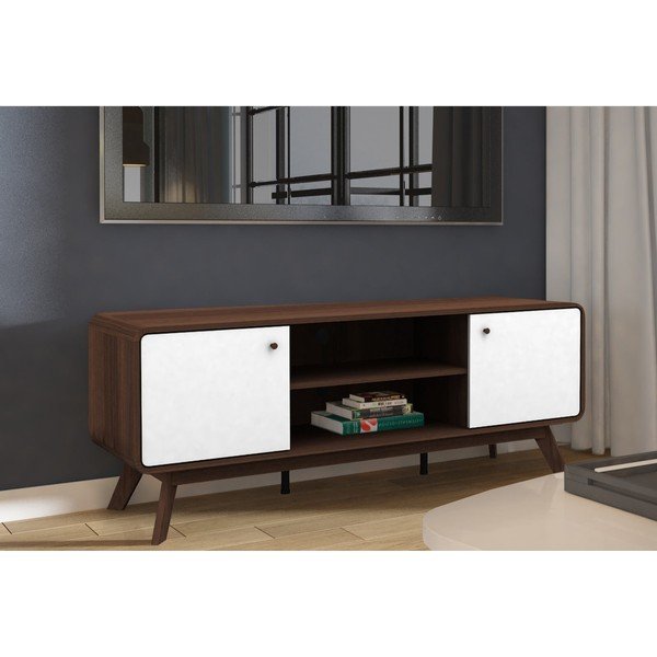Mobile TV bianco-marrone effetto noce 140x53 cm Caitlin - Støraa-image-1