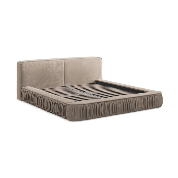 Letto matrimoniale imbottito beige con contenitore e rete inclusi 180x200 cm Keoni – Makamii
