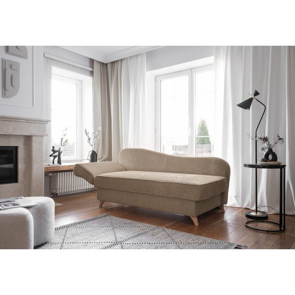 Chaise longue grigio tortora (con penisola a sinistra) con rivestimento in velluto a coste Chic Charlotte – Miuform-image-2