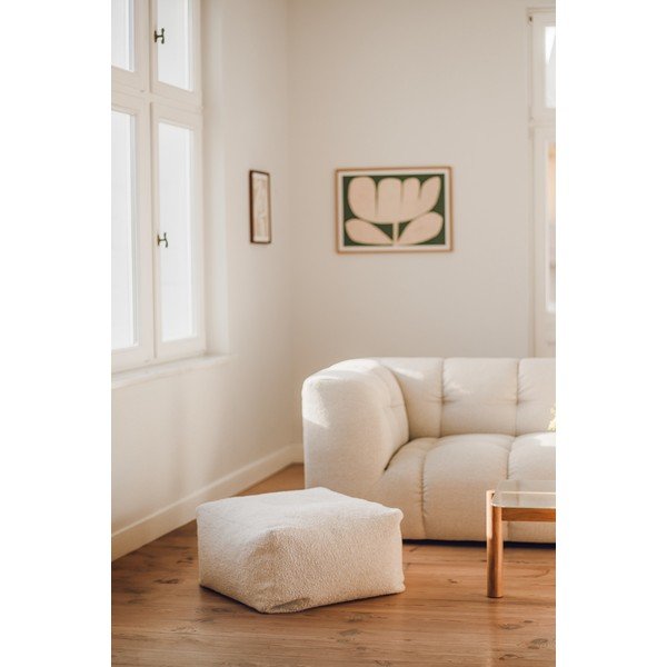 Poggiapiedi beige con rivestimento in bouclé Keno – noo.ma-image-1