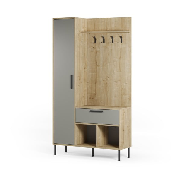 Set da corridoio effetto rovere con decoro verde-naturale 108x195x35 cm Heidy - Marckeric-image-3