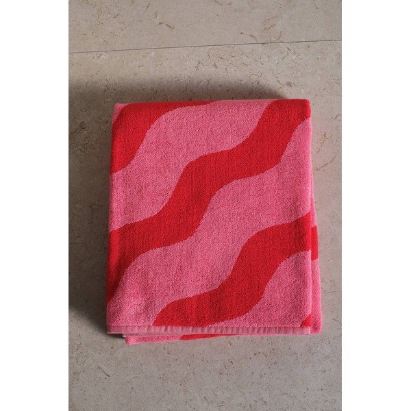 Asciugamano rosso/rosa in cotone 90x150 cm Waves – Jotex-image-1