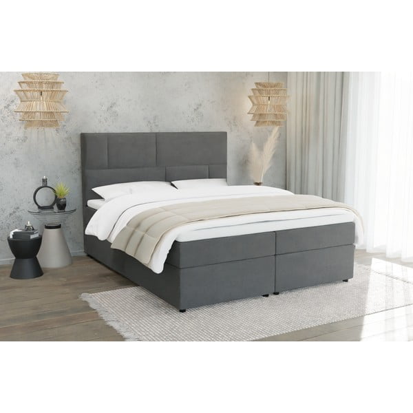 Letto boxspring grigio con contenitore 180x200 cm Lola - Ropez-image-2