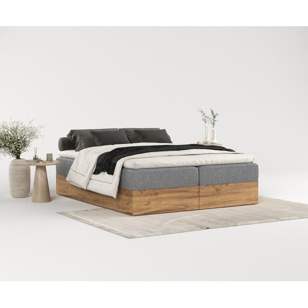 Letto boxspring con contenitore in colore grigio-naturale 200x200 cm Faro - Maison de Rêve-image-1