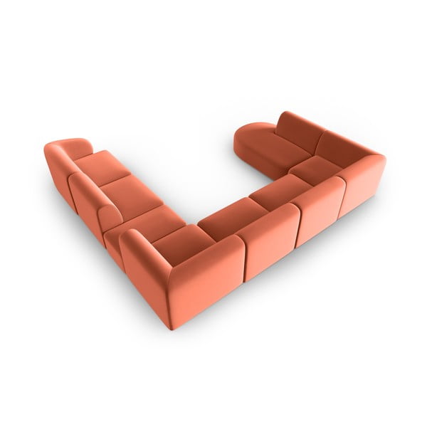 Divano angolare rosa (con penisola a destra/a U) con rivestimento in velluto Paolo – Milo Casa-image-3