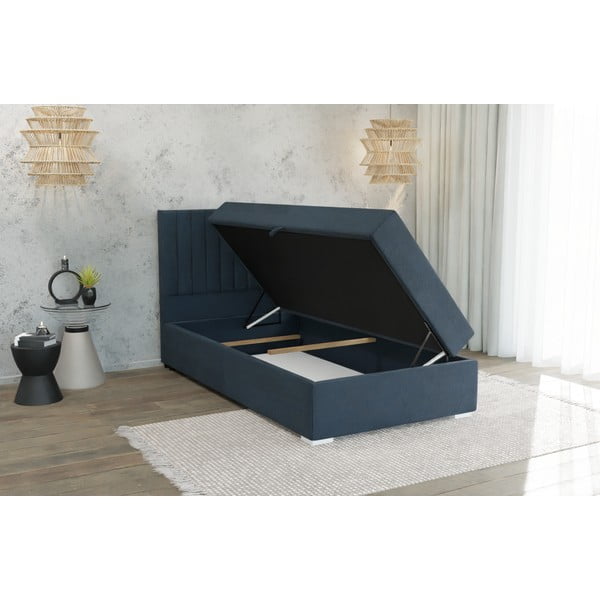 Letto singolo imbottito con contenitore blu scuro con materasso e topper inclusi 90x200 cm Bunny – Ropez-image-3