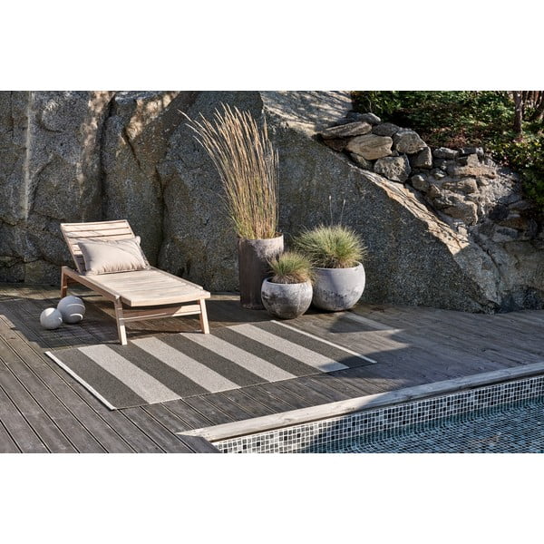 Tappeto da interno/esterno color antracite/color crema 140x180 cm Bob Charcoal Linen – Pappelina-image-3