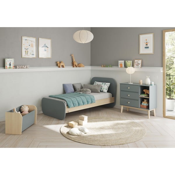 Letto da bambini verde polveroso con effetto pino con rete inclusa 90x190 cm Esteban – Marckeric-image-1