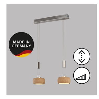 Lampadario a LED color argento con paralume in legno e intensità regolabile Shine-wood - Fischer & Honsel