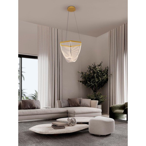 Lampadario LED dorato in alluminio con paralume in vetro acrilico con intensità regolabile ø 52 cm Valentin – Nova Luce-image-1