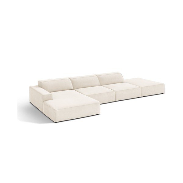 Divano angolare componibile color crema (con penisola a sinistra/con chaise lounge) con rivestimento in velluto Jodie – Micadoni 