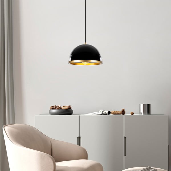 Lampada a sospensione in nero e oro con paralume in metallo ø 30 cm Ferenci - Opviq lights-image-1