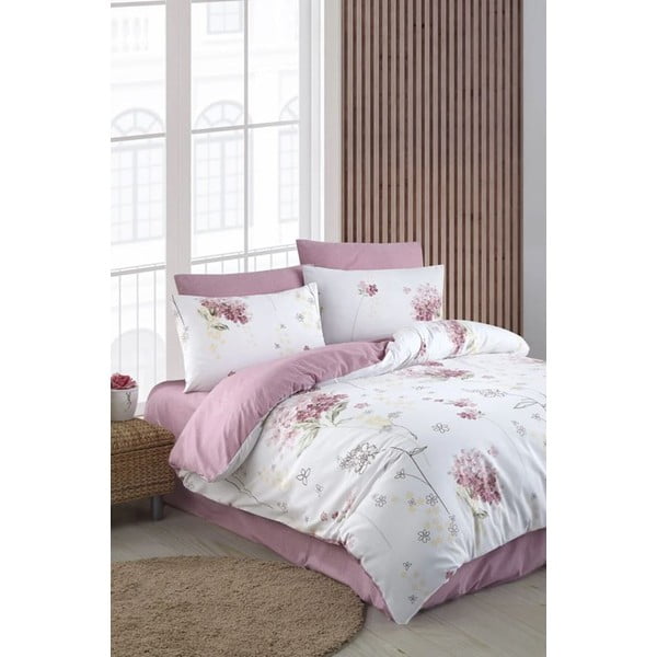 Biancheria da letto bianca/rosa per letto matrimoniale/per letto prolungato con lenzuolo incluso/con 4 pezzi 200x220 cm Floral – Mila Home