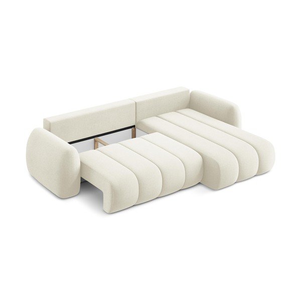 Divano angolare beige allungabile/con contenitore (con penisola a destra/con chaise lounge) con rivestimento in bouclé Pele – Makamii-image-3