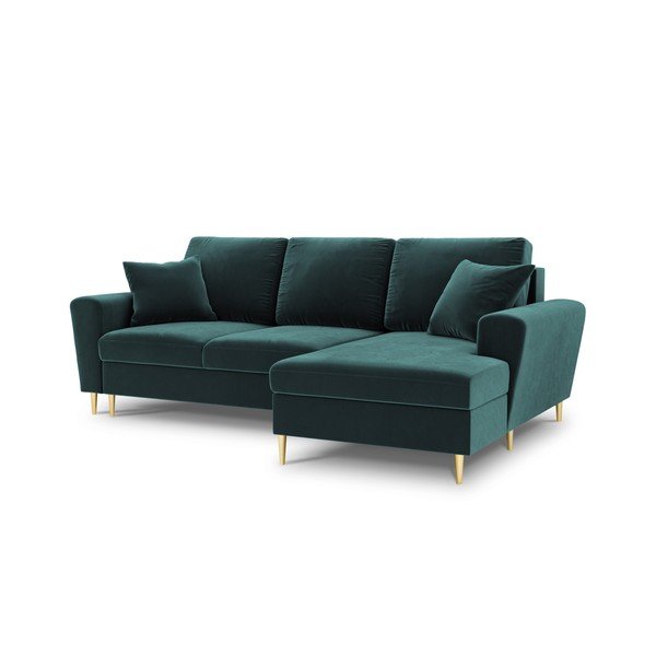 Divano angolare color petrolio allungabile e con contenitore (con penisola a destra/con chaise lounge) con rivestimento in velluto Kyoto – Cosmopolitan Design-image-1