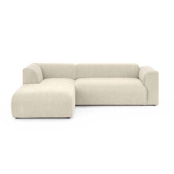 Divano angolare beige (con penisola a sinistra/con chaise lounge) con rivestimento in velluto a coste Merid  – Ropez