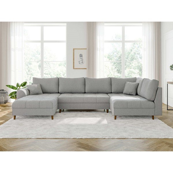 Divano angolare in velluto a coste grigio chiaro (angolo sinistro/U) Ariella - Ropez-image-1