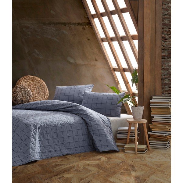 Set con copriletto e federa azzurro in cotone renforcé 240x225 cm Persegi – Mijolnir-image-1