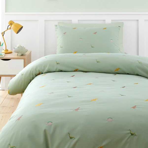 Biancheria da letto per bambini verde in microfibra per letto matrimoniale 200x200 cm Embroidered Dinosaur – Catherine Lansfield-image-2