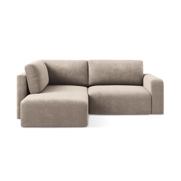 Divano angolare beige allungabile/con contenitore (con penisola a sinistra/a L) con rivestimento in ciniglia Kona – Makamii