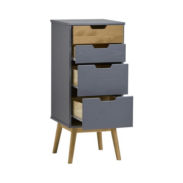 Cassettiera grigia in legno di pino massiccio, altezza 94 cm Baku - Marckeric-image-2