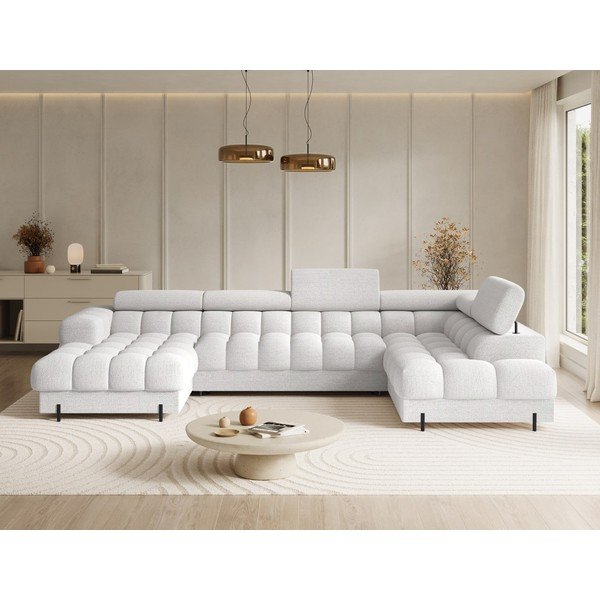 Divano angolare color crema allungabile (con penisola a destra/a U) con rivestimento in bouclé Feraria – ELTAP-image-1