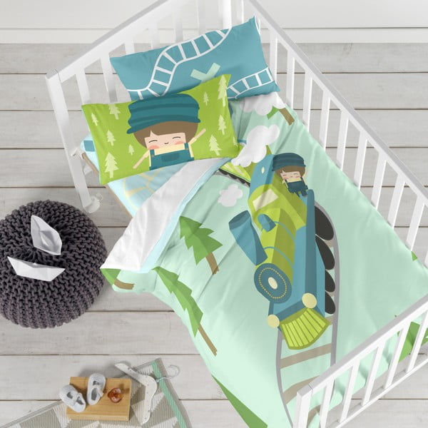 Biancheria da letto per bambini in puro cotone Happynois , 115 x 145 cm Train - Mr. Fox-image-1