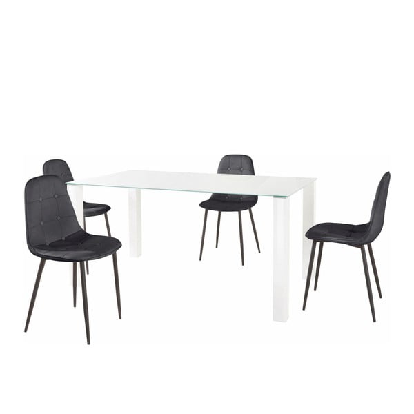 Set di tavolo da pranzo e 4 sedie nere Dante, lunghezza tavolo 160 cm - Støraa