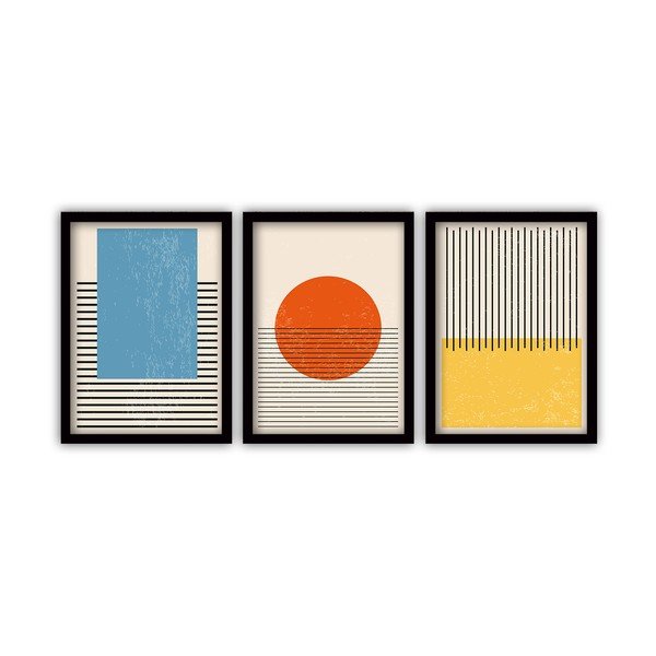 Set di 3 dipinti in cornice nera Astratto II., 35 x 45 cm - Vavien Artwork