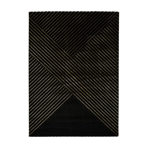 Tappeto nero , 160 x 230 cm Gold Stripes - Universal