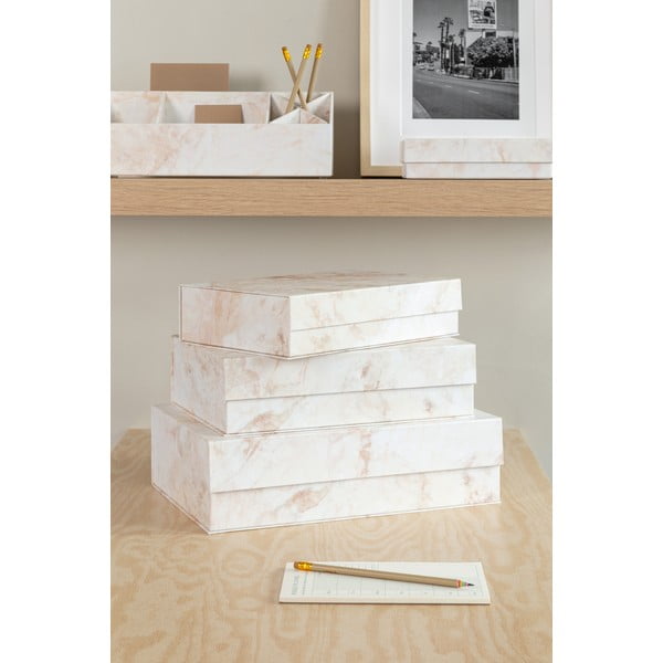 Scatole in set con coperchio beige in cartone 3 pz 42,5x29,5x13 cm Kian Paper Laminate – Bigso-image-1