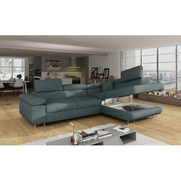 Divano angolare blu allungabile/con contenitore (con penisola a destra/a L) Anton – ELTAP-image-4