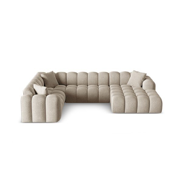Divano angolare marrone chiaro (con penisola a sinistra/a U) con rivestimento in ciniglia Treno – Cosmopolitan Design