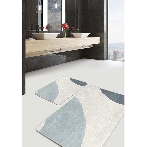Set di tappetini per il bagno in velluto grigi/crema 2 pz 60x100 cm Abstract Shapes – Mila Home-image-1