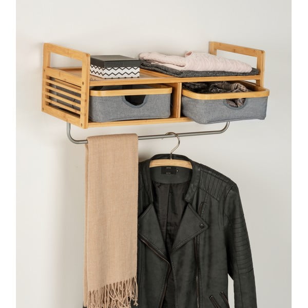 Attaccapanni colore naturale/grigio in bambù da parete Bahari - Wenko-image-1