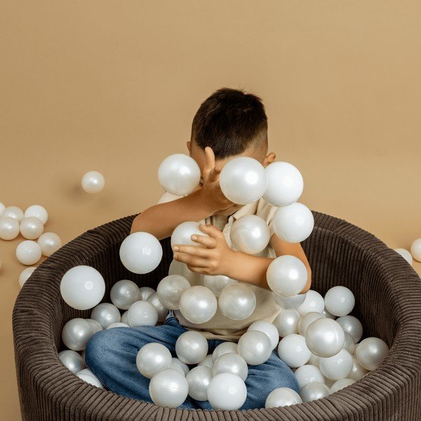 Piscina di palline rosa in velluto a coste ø 90x30 cm Montessori – Meowbaby-image-3