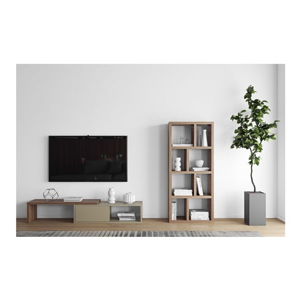 Tavolo TV variabile grigio con impiallacciatura in noce Move - TemaHome-image-4