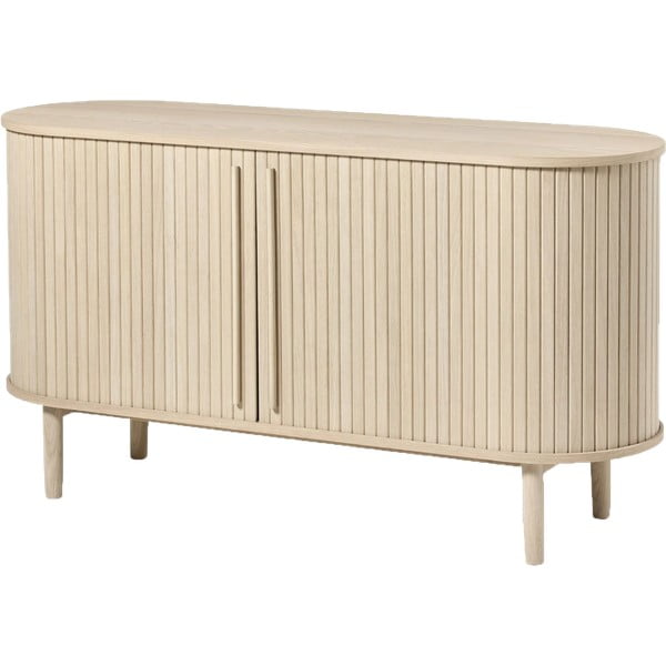 Cassettiera di colore naturale effetto rovere con porte scorrevoli 140x76x45 cm Meta – Unique Furniture