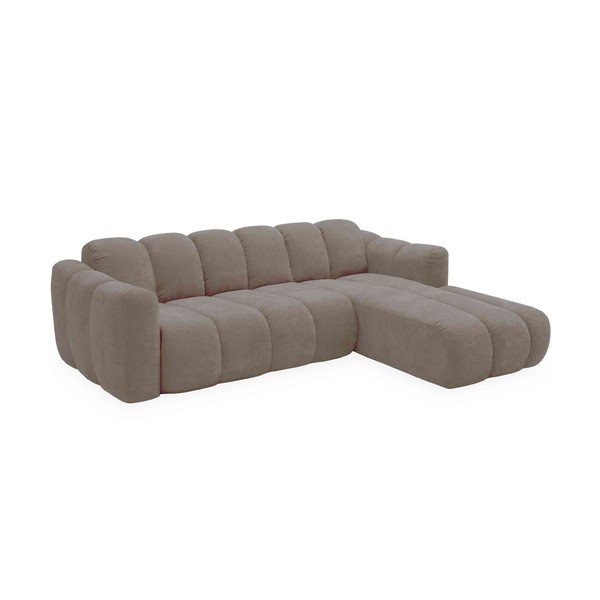 Divano angolare beige allungabile (con penisola a destra) con rivestimento in ciniglia Michell – Miuform