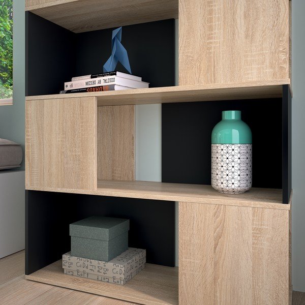 Libreria nera in rovere decorato 98x180 cm Rossio - TemaHome-image-1
