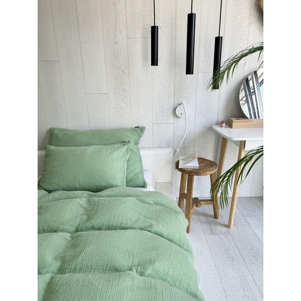 Set copripiumino e federa verde in mussola per letto singolo 135x200 cm Plain Muslin – Butter Kings