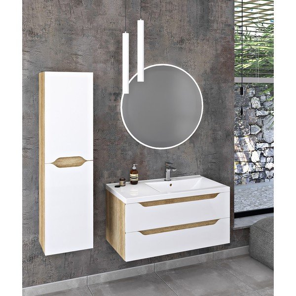 Mobile senza lavabo bianco/di colore naturale con effetto legno esotico da appendere 90x45 cm Wave – Sapho-image-2