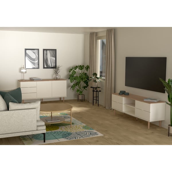 Tavolo TV in rovere decorato in bianco e naturale 162x61 cm Skagen - Tenzo-image-1