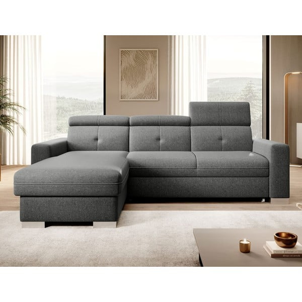 Divano angolare grigio allungabile/con contenitore (con penisola a sinistra/con chaise lounge) Fresia – ELTAP-image-1