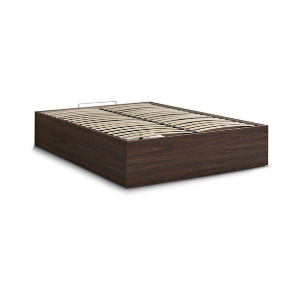 Letto matrimoniale marrone scuro con effetto betulla in truciolato con contenitore/senza testiera con rete inclusa 140x190 cm Mara – Bobochic Paris