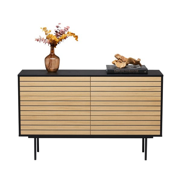 Cassettiera bassa nera/naturale in rovere 140x84 cm Stripe - Woodman-image-4