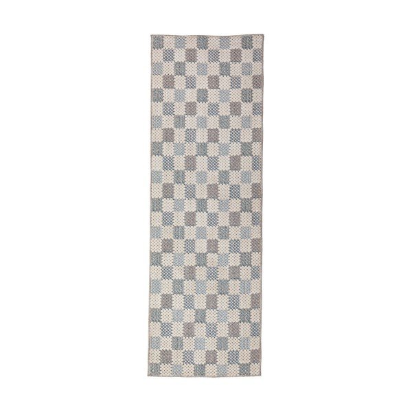Passatoia blu in misto cotone lavabile 80x230 cm Muted Checkerboard – Flair Rugs