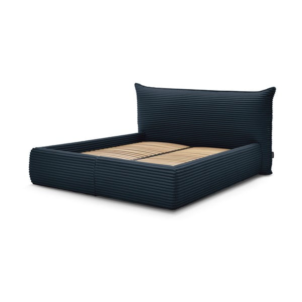 Letto matrimoniale in blu scuro imbottito con spazio contenitivo con griglia inclusa 160x200 cm Jade – Bobochic Paris